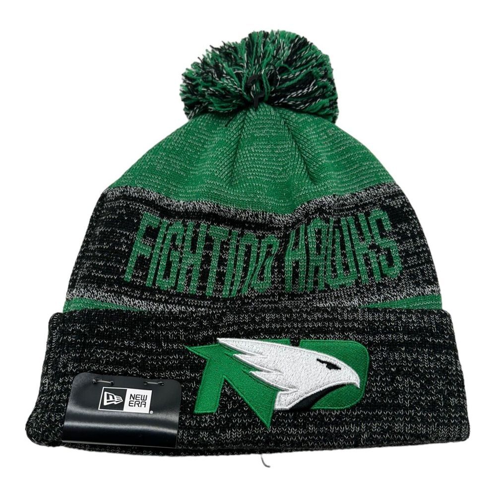 NWT New Era North Dakota Fighting Hawks Knit Winter Beanie Hat w/ Pom Adult OSFM
